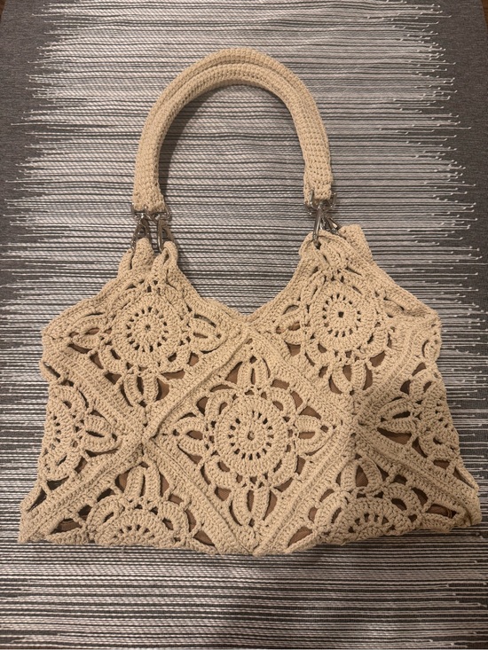Handbags - Beige Crochet Boho Tote Bag - Women's Handbag